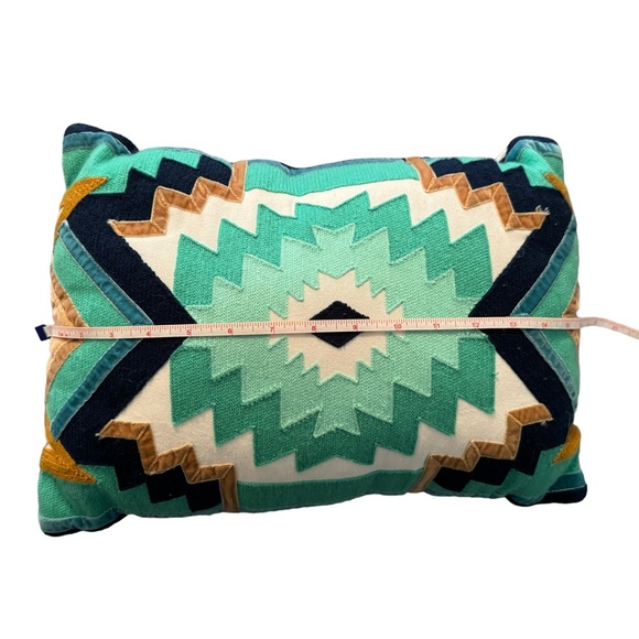Blue, White, Teal Green, And Gold Aztec/Indian/Western Patterned Throw Pillow. - Picture 6 of 8